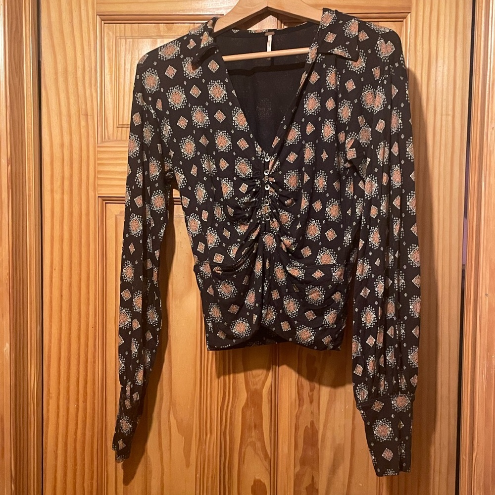 NWOT Free People Ruched Front button up top Sz S